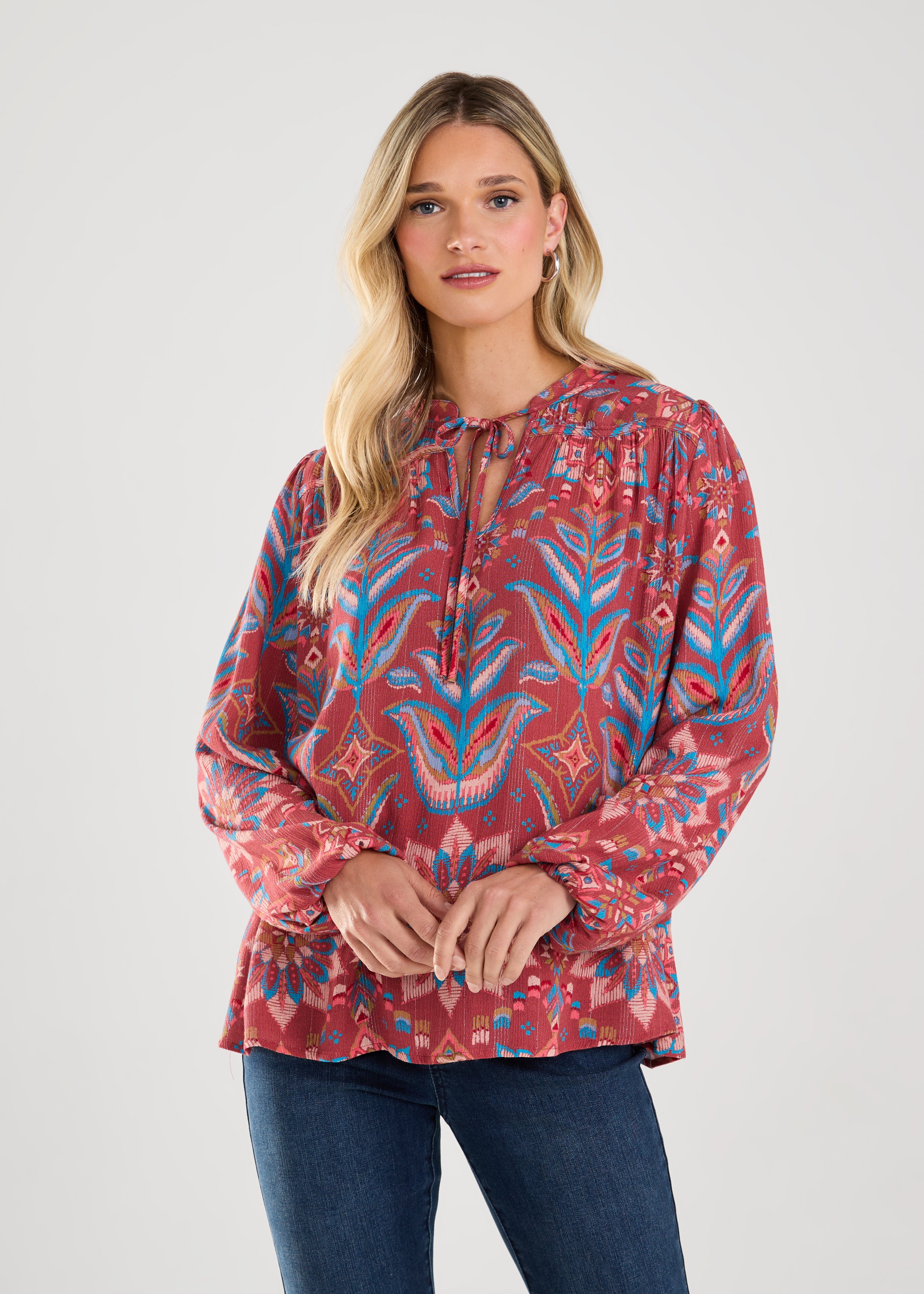 FDJ Long Sleeve Tie-Up Blouse