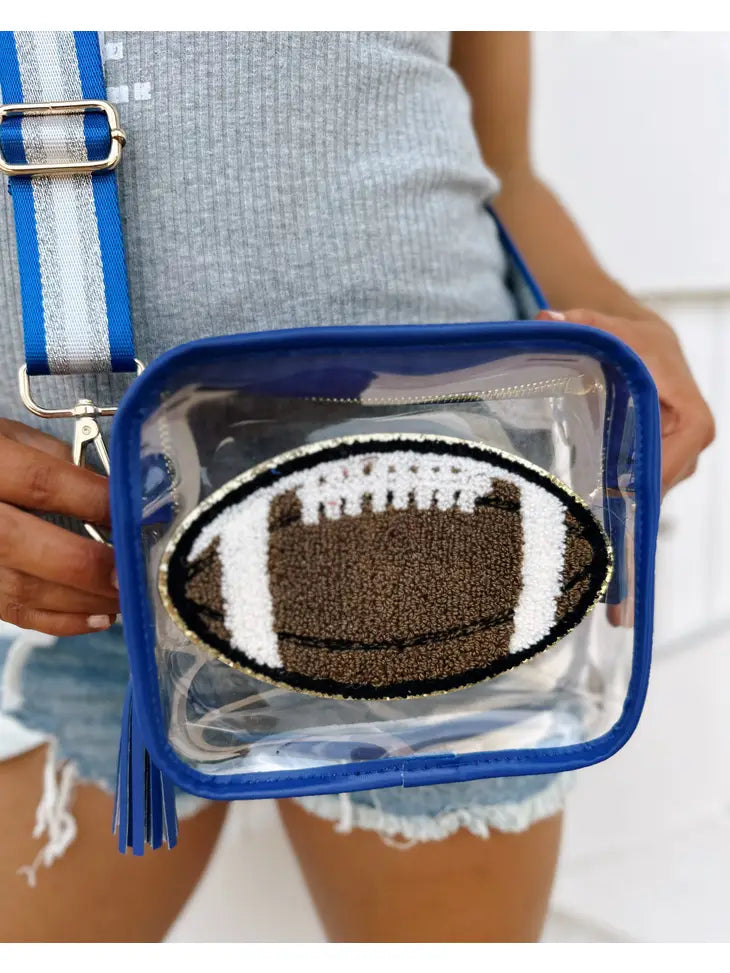 Blue/Silver Football Chenille Patch Crossbody-Stadium Approved