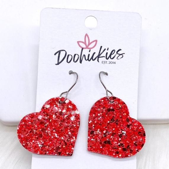 1.25" Valentine Glitter Cork Hearts -Earrings