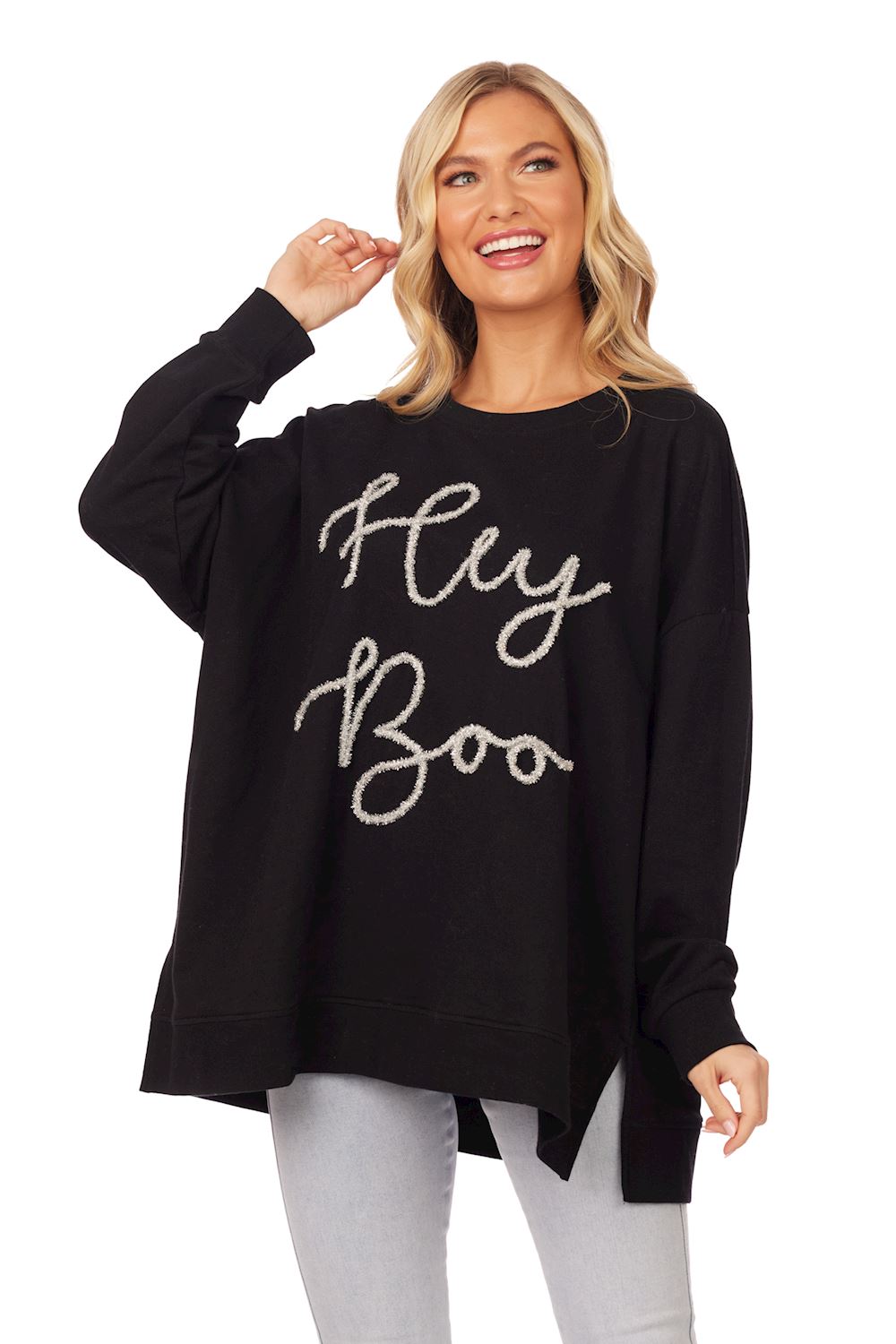 Mudpie Halloween Sparkle "Hey Boo" Sweatshirt