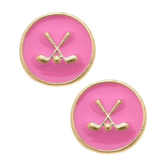 Paige Golf Clubs Pink Enamel Stud Earrings