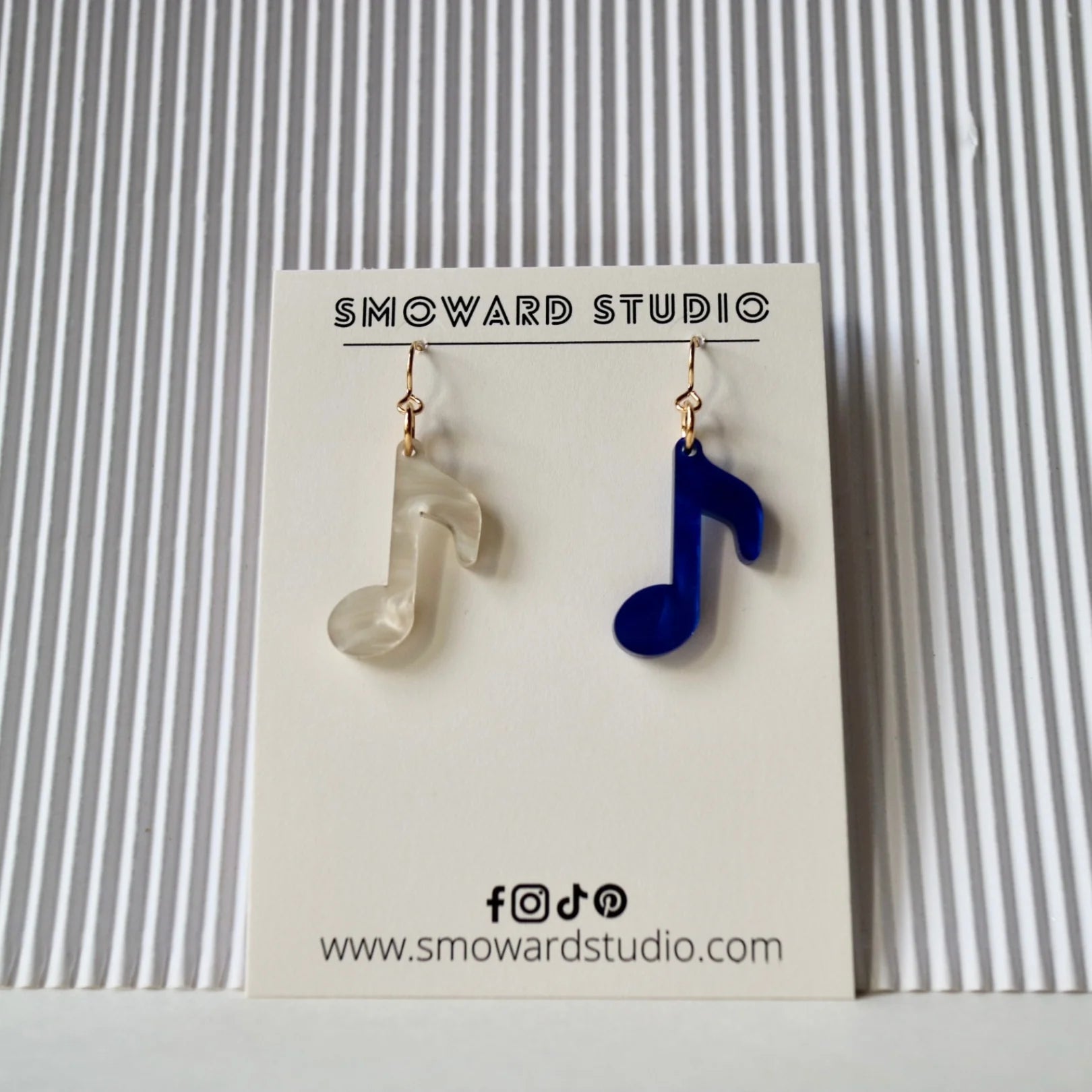 Blue & White Acrylic Musical Note Earrings