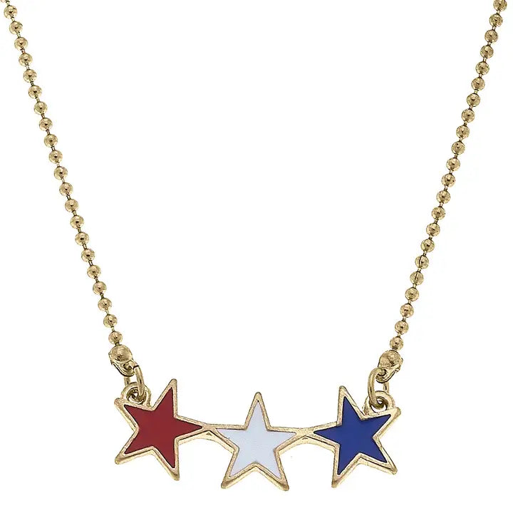 Americana Enamel Stars Necklace in Red, White & Blue