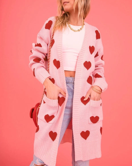 Valentine's Day Love Knitted Cardigan-Pink
