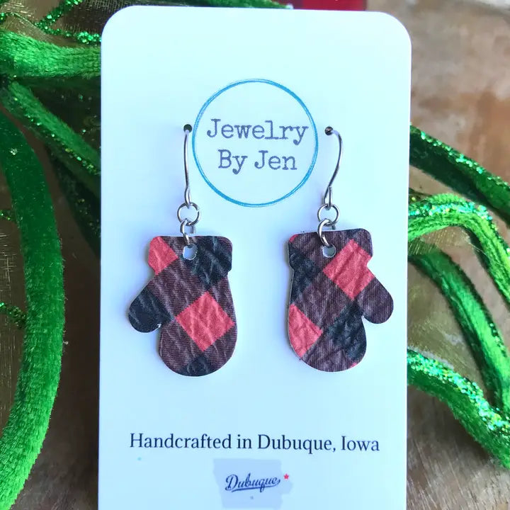 Mittens: Red & Black Buffalo Plaid Earrings