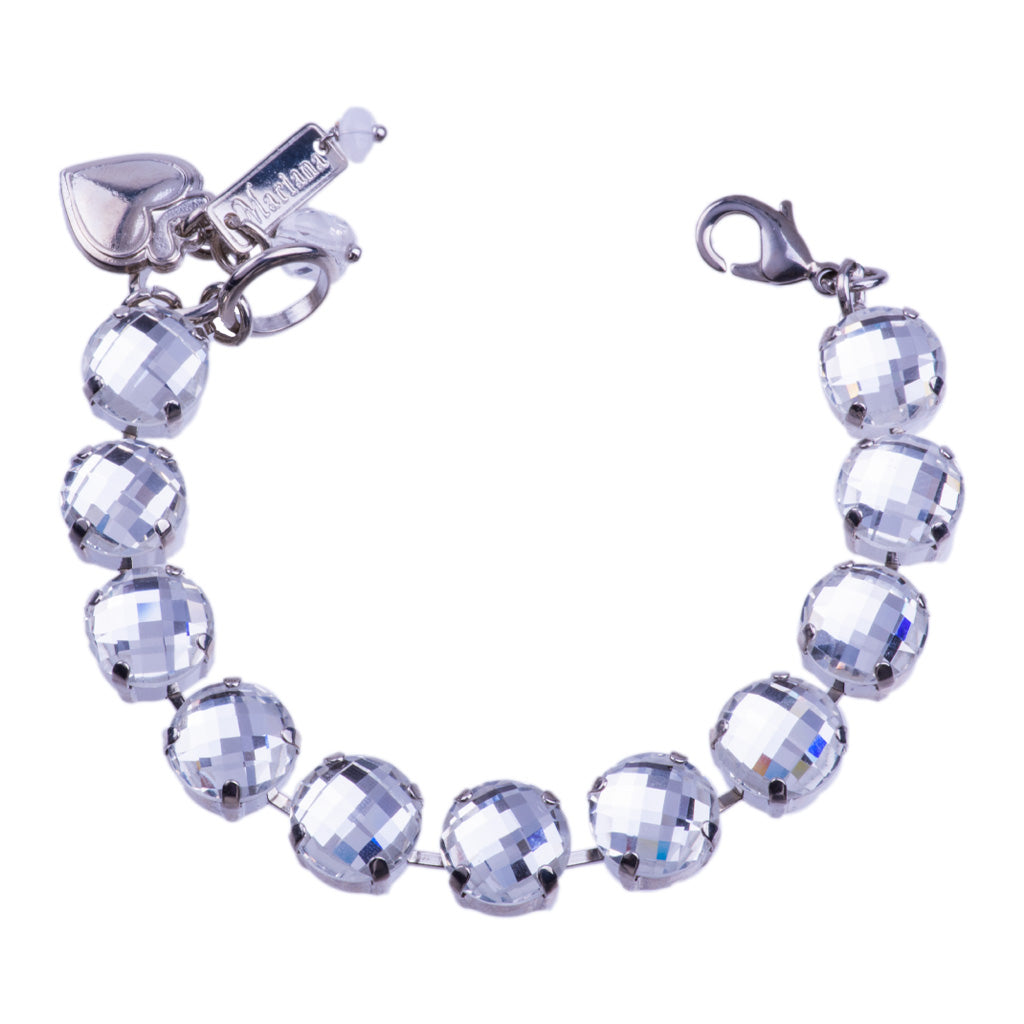 Mariana Silver Large Round Crystal Bracelet in "Checkerboard Clear"