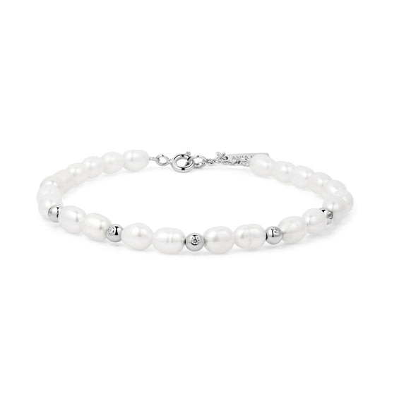 Ania Haie Freshwater Pearl & White Cubic Zirconia Bezel Set Bracelet