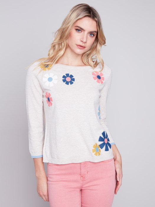 Charlie B Sweater with Flower Patches