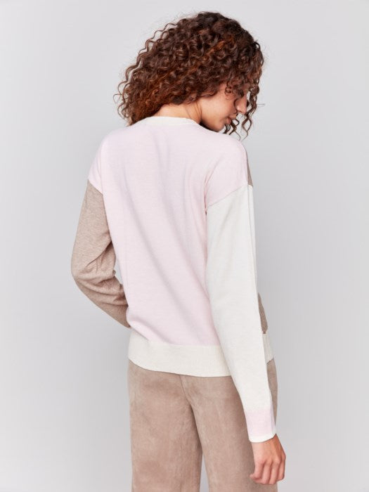 Charlie B Color Block Sweater with Pocket Detail