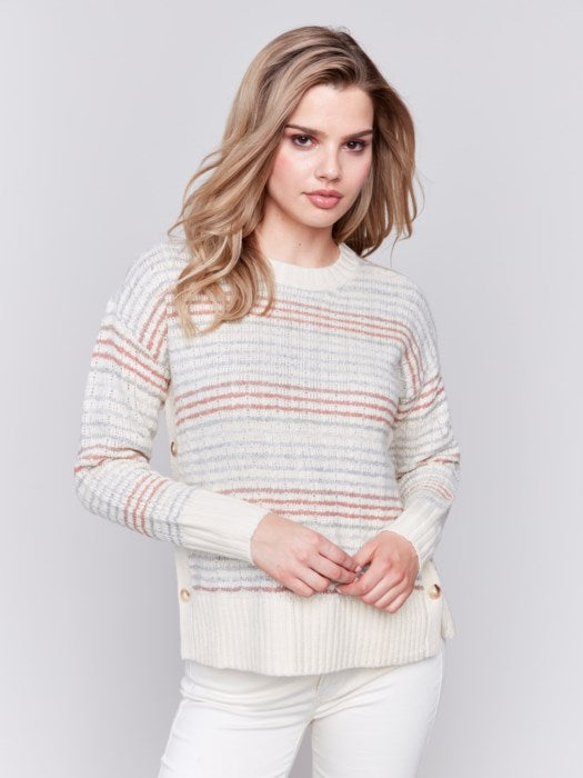 Charlie B Stripes Sweater With Side Button