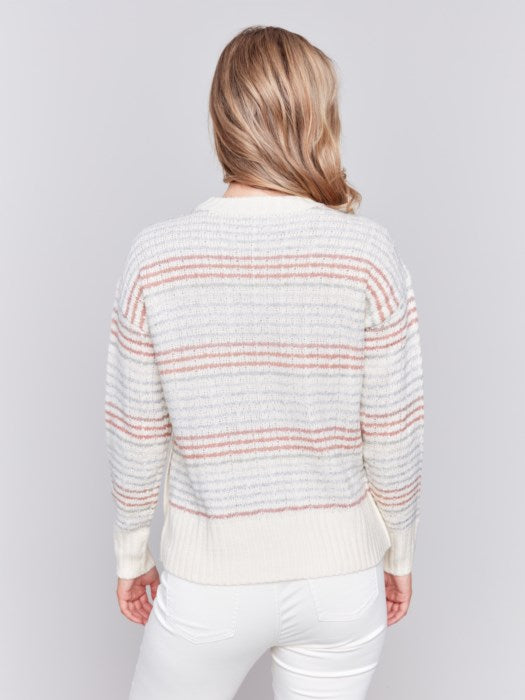 Charlie B Stripes Sweater With Side Button