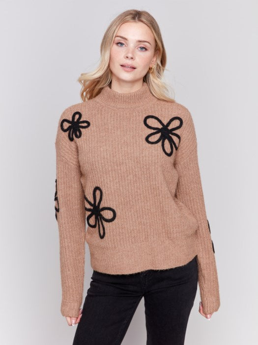 Charlie B Soutache Knit Mock Neck Sweater