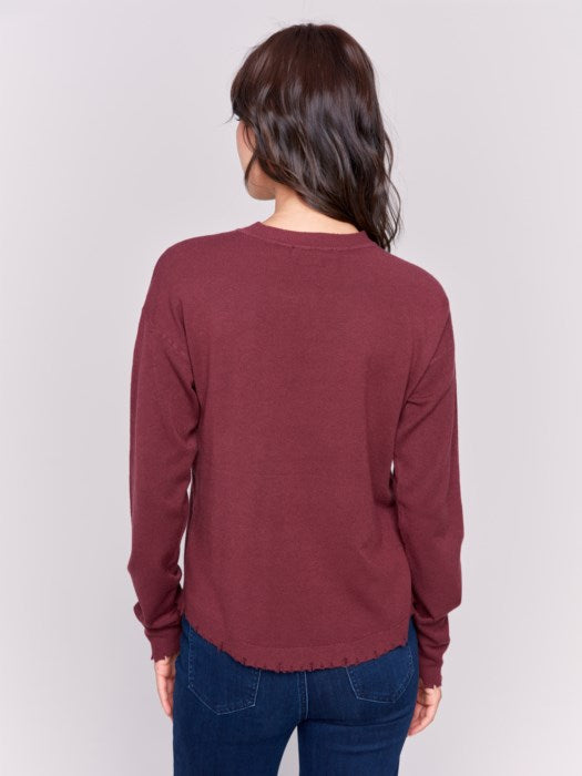 Charlie B Frayed Edge Round Hem Sweater