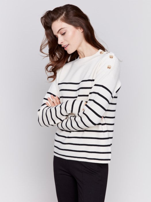 Charlie B Striped Sweater with Button Detail