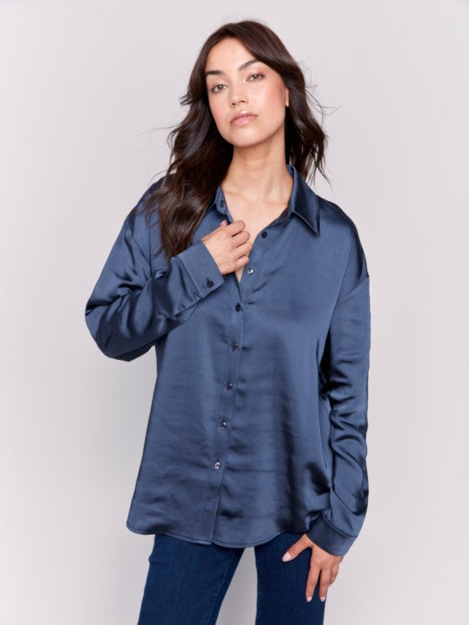 Charlie B Solid Gutsy Satin Button-Down Shirt