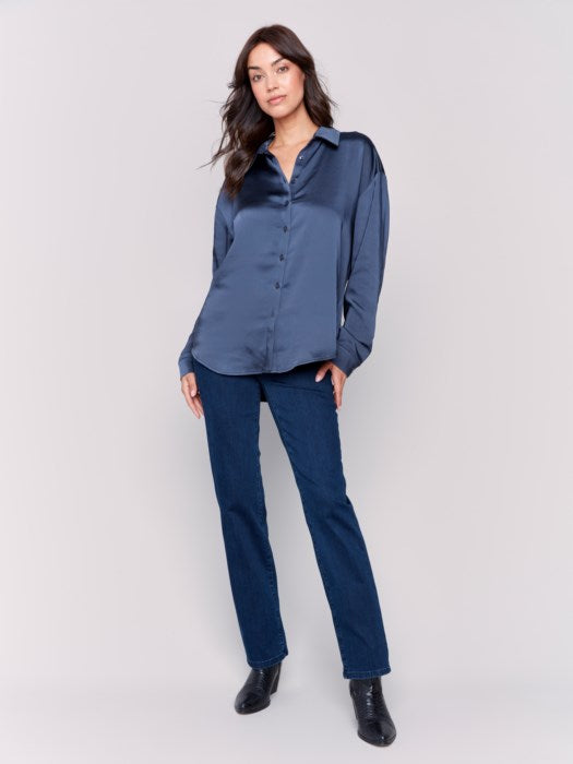 Charlie B Solid Gutsy Satin Button-Down Shirt