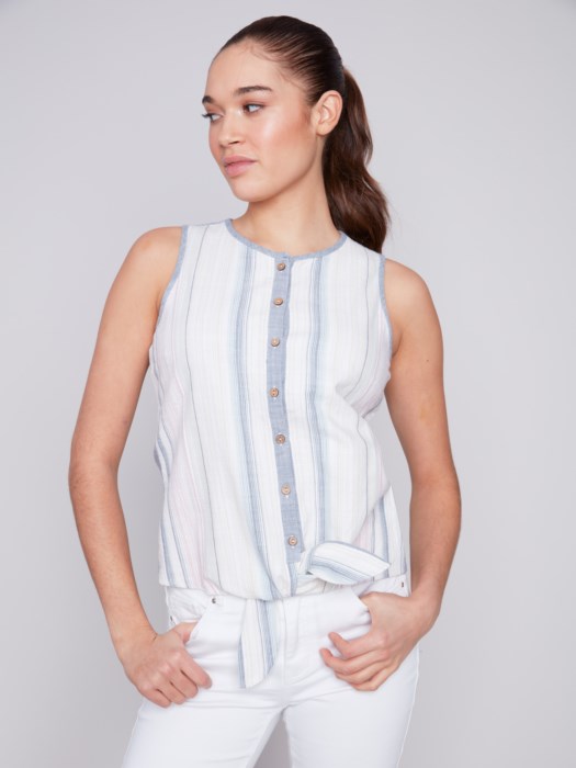 Charlie B Sleeveless Front Tie Blouse
