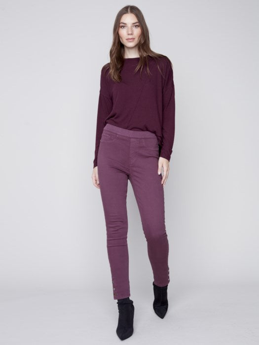 Charlie B Pull-On Twill Pants with Snap Button Hem