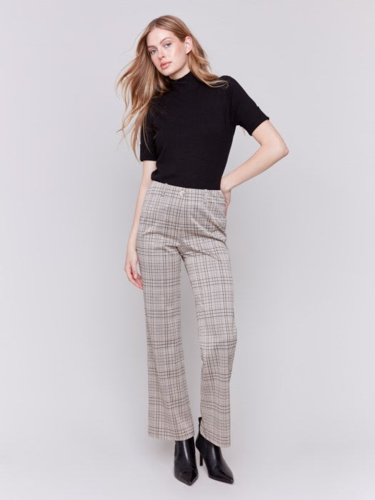 Charlie B Plaid Ponte Pull-On Flare Pants