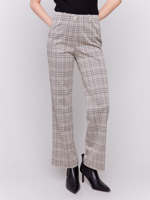 Charlie B Plaid Ponte Pull-On Flare Pants