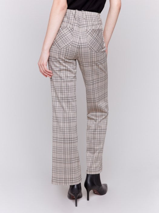 Charlie B Plaid Ponte Pull-On Flare Pants