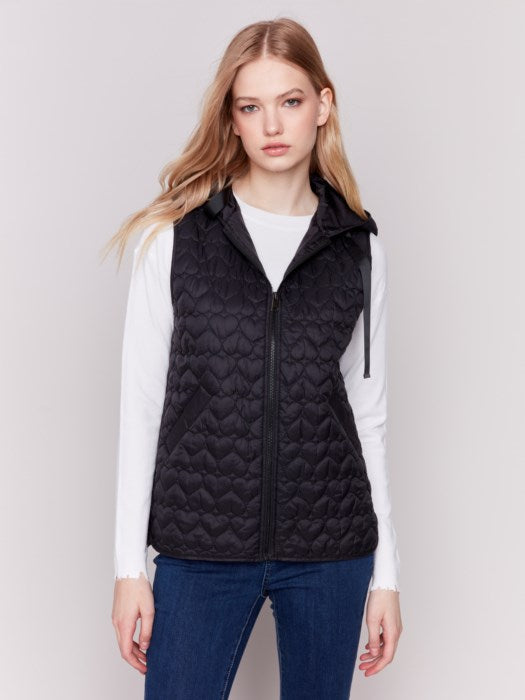 Charlie B Short Quilted Puffer Vest with Hood