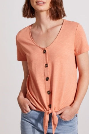 Tribal Muted Clay Short Sleeve Knot Hem Top