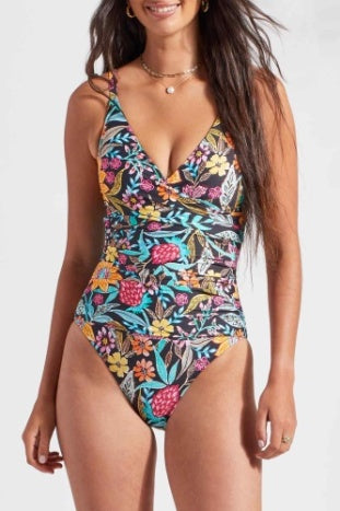 Tribal Dominica Printed "Flatten It" One-Piece Wrap Front Swimsuit