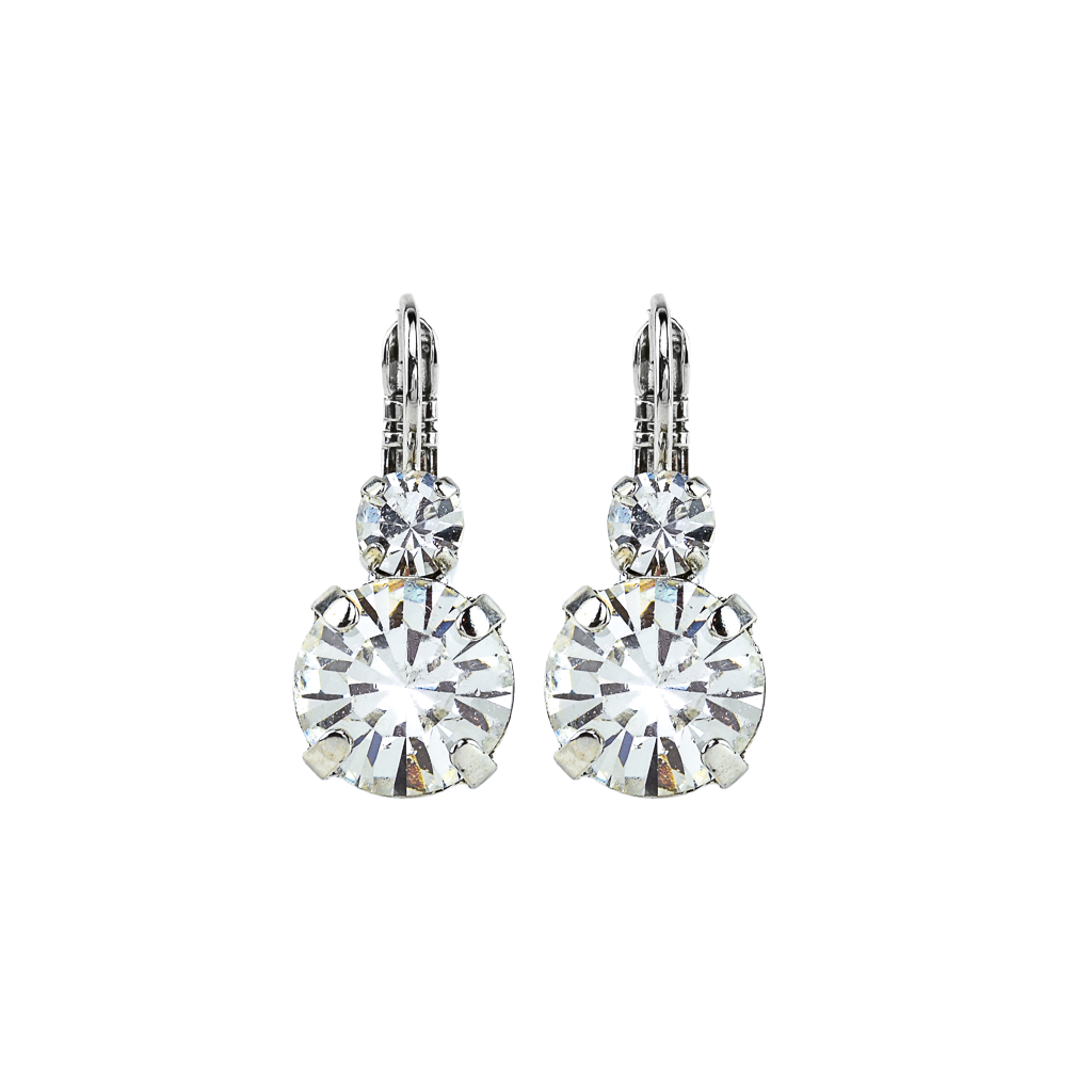 Mariana Rhodium-Plated Large Double Stone Leverback Crystal Earrings in "All Clear"