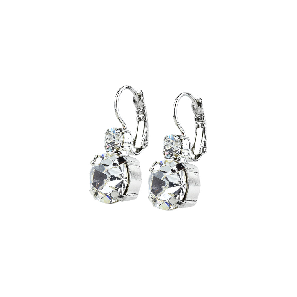 Mariana Rhodium-Plated Large Double Stone Leverback Crystal Earrings in "All Clear"