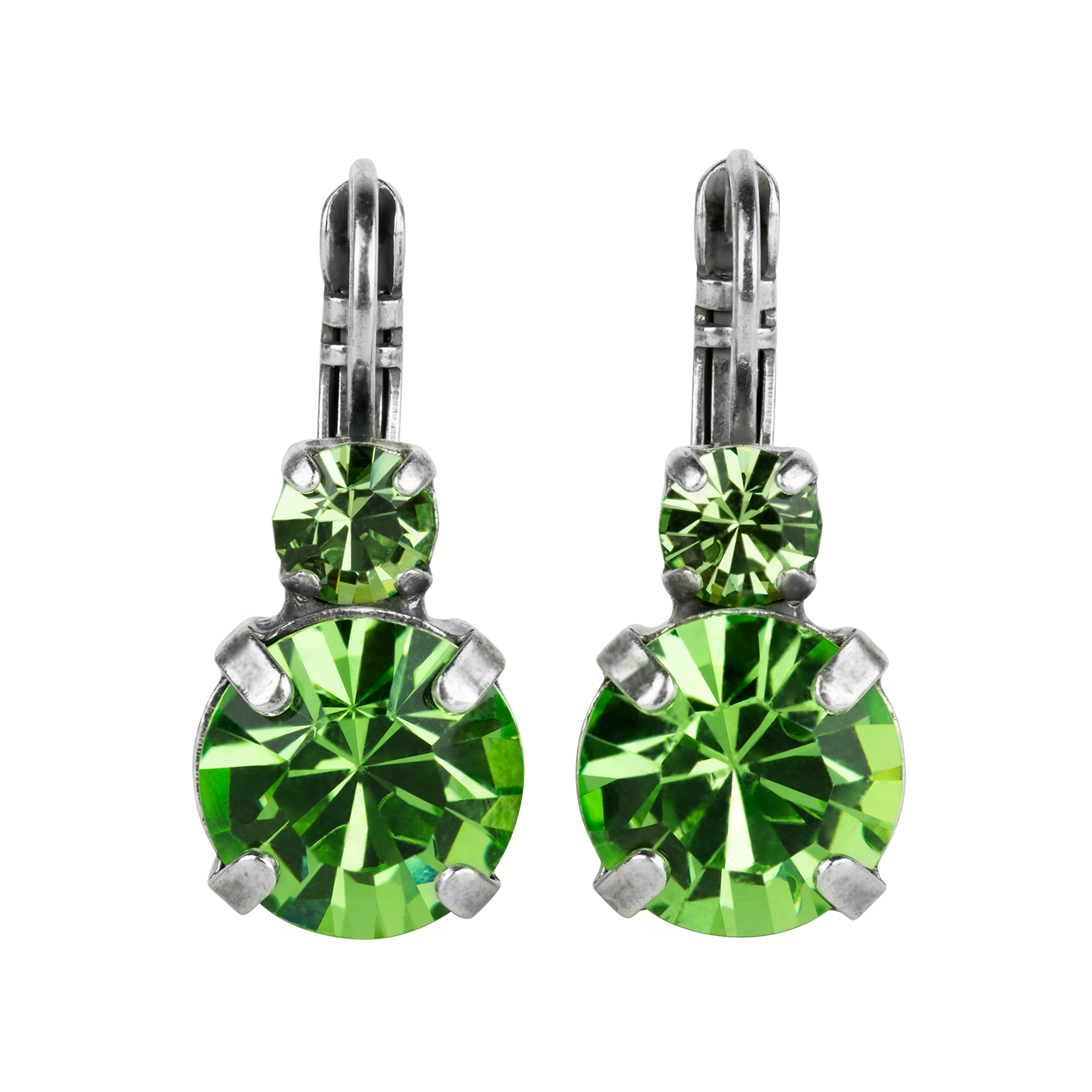Mariana Silver Must-Have Double Stone Crystal Leverback Earrings in “Peridot"