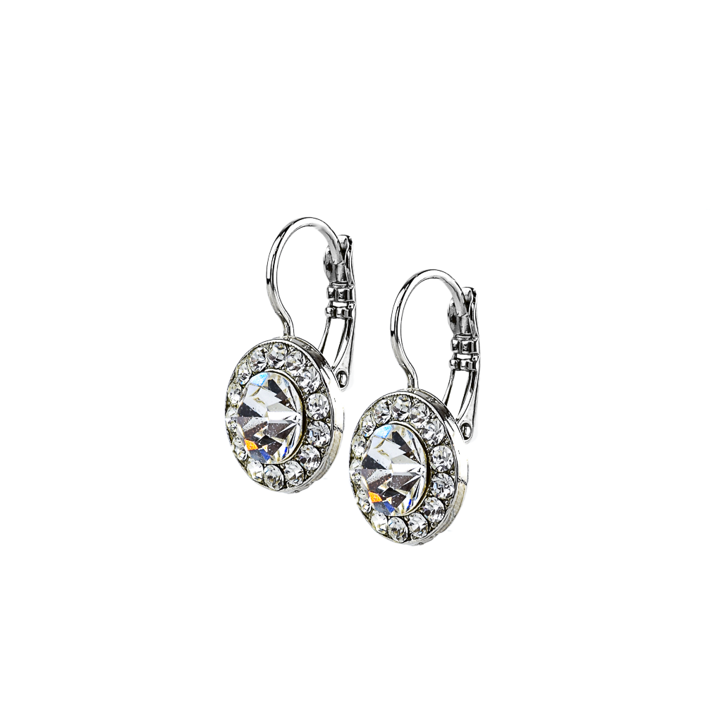 Mariana Silver Medium Pave Crystal Leverback Earrings in "All Clear”