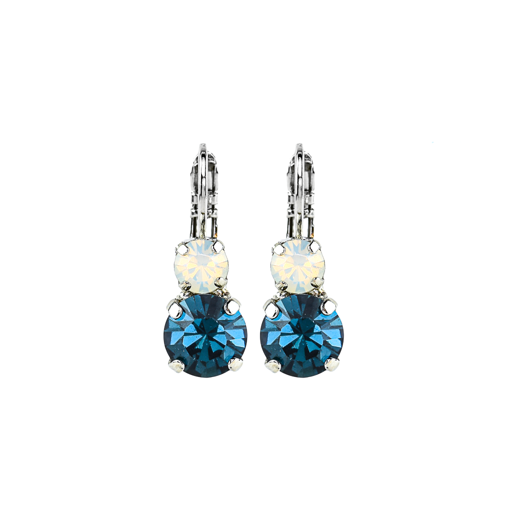 Mariana Antique Silver Must-Have Double Stone Crystal Leverback Earrings in “Mood Indigo”