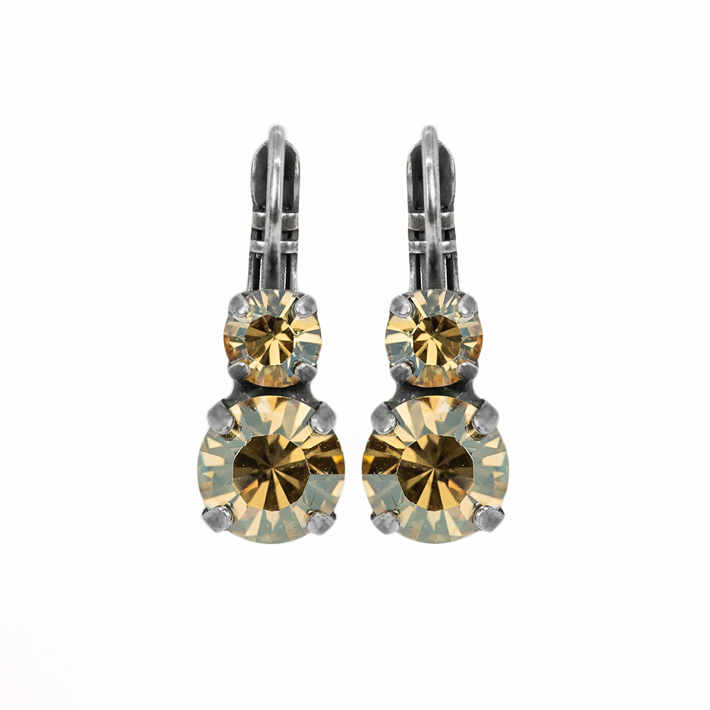 Mariana Silver Everyday Double Stone Crystal Leverback Earrings in “Golden Shadow"