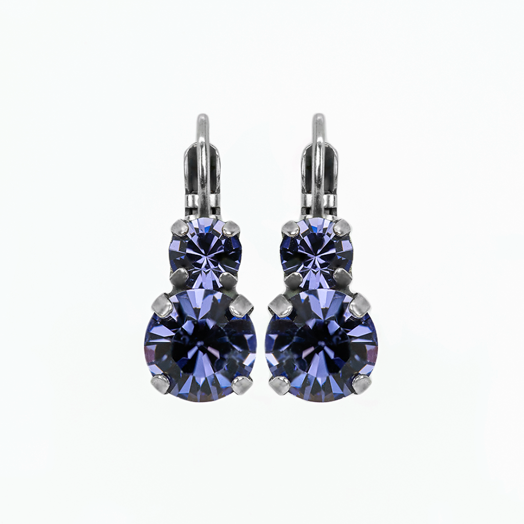 Mariana Silver Must-Have Double Stone Crystal Leverback Earrings in “Tanzanite"