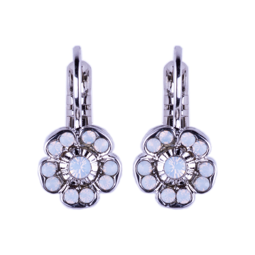 Mariana Rhodium-Plated Petite Cosmos Leverback Earrings in “White Opal”