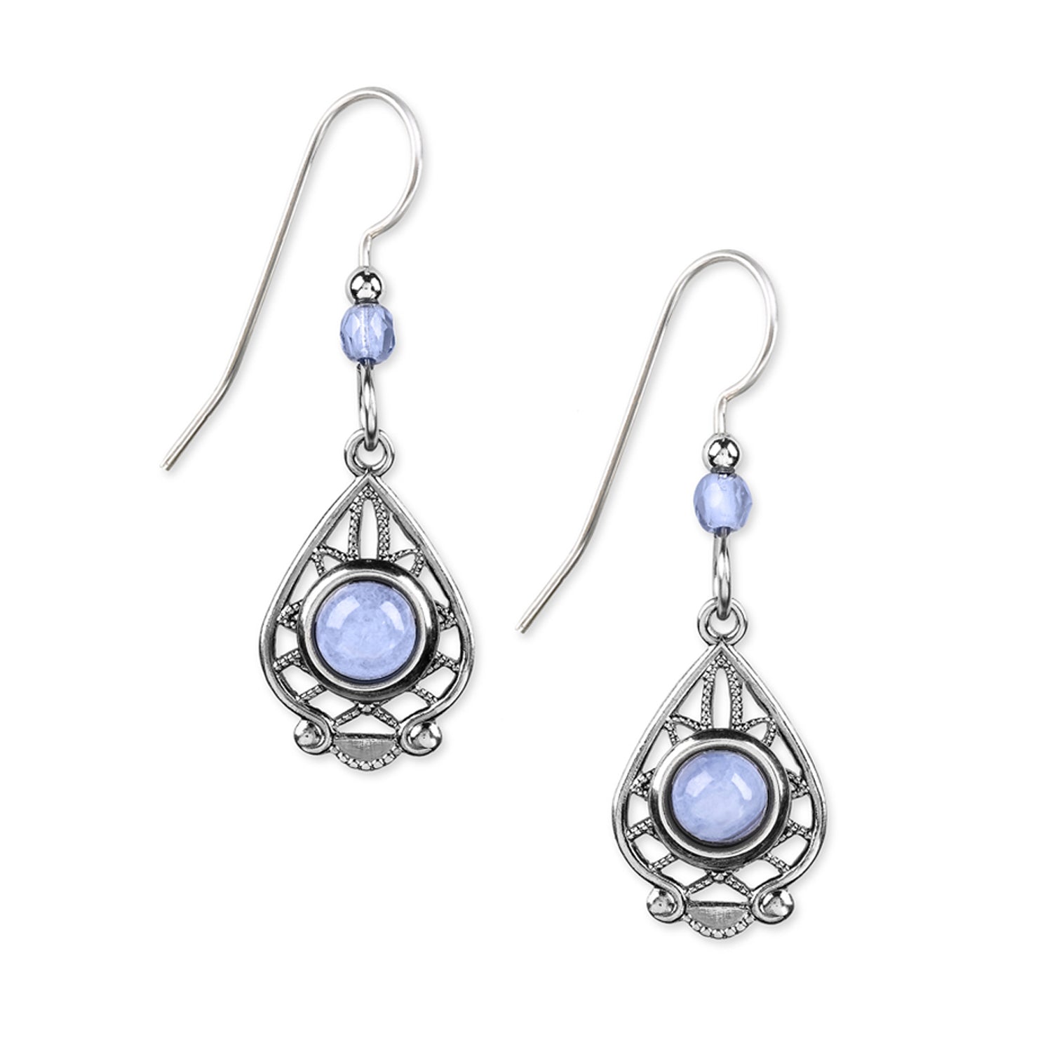 Silver Forest Blue Lace Agate & Filigree Drop Earrings