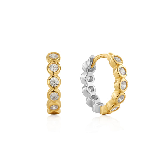 Ania Haie Two Tone Row Bezel Huggies Earrings