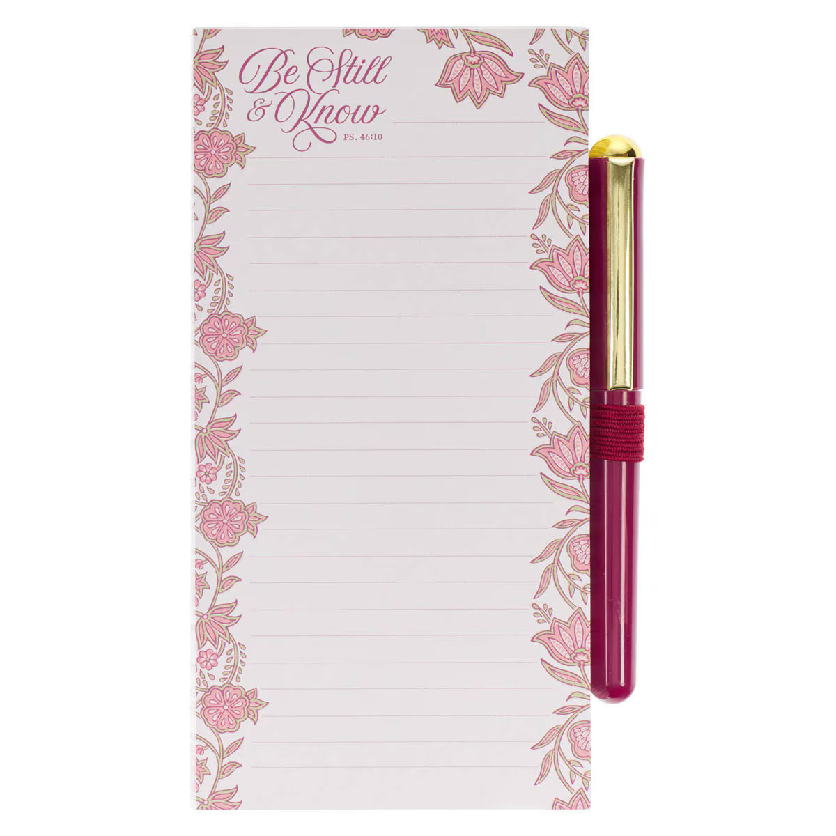 Be Still and Know Pink Spring Floral Notepad and Pen Set - Psalm 46:10