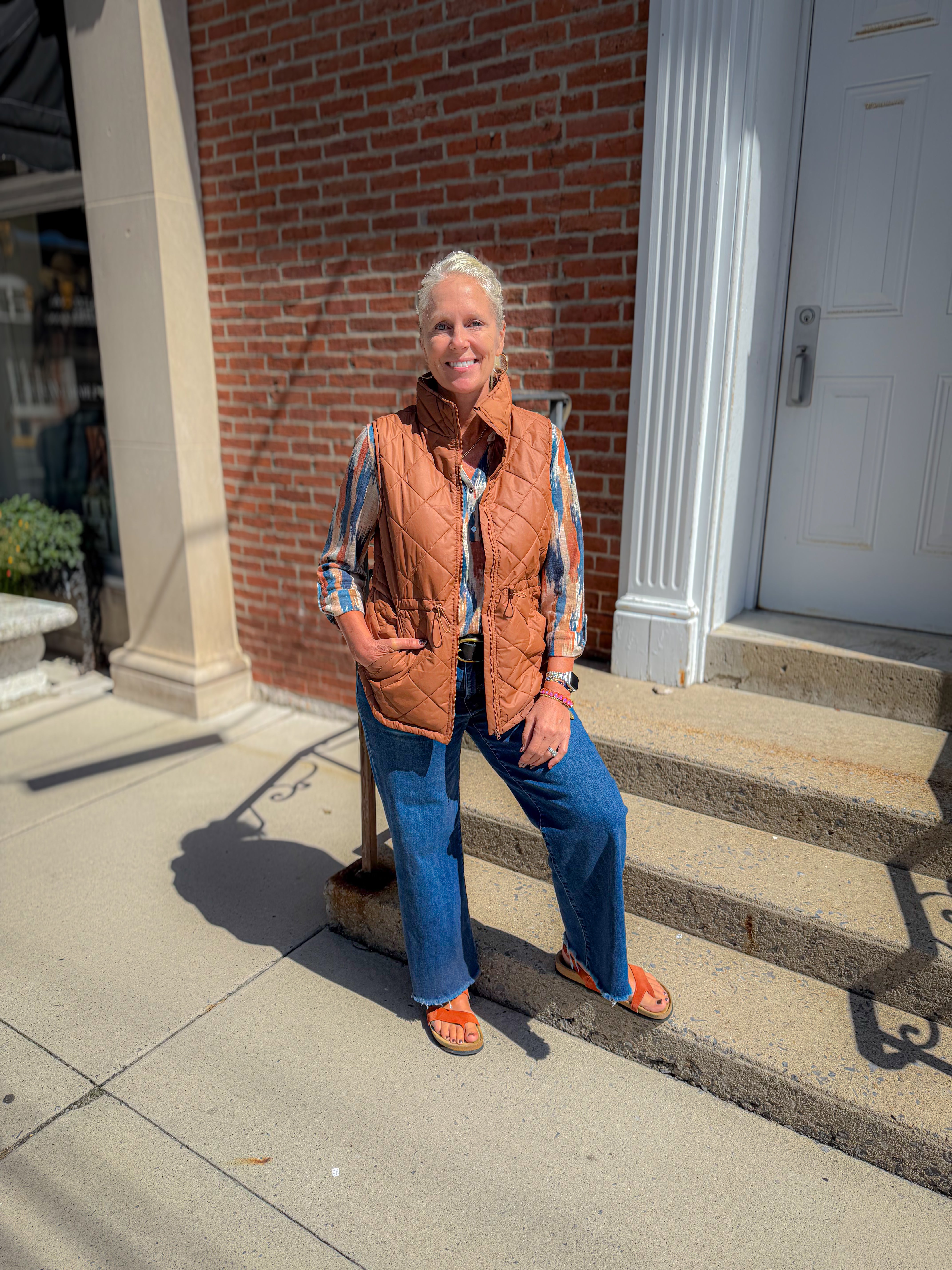 Quilted Long Vest | Pumpkin