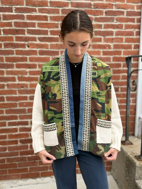 Camp Cardigan | Cream Camo Mix with Patches