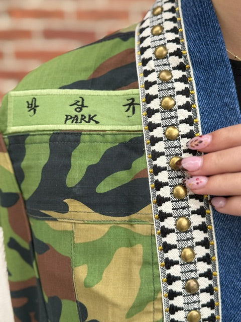 Camp Cardigan | Cream Camo Mix with Patches