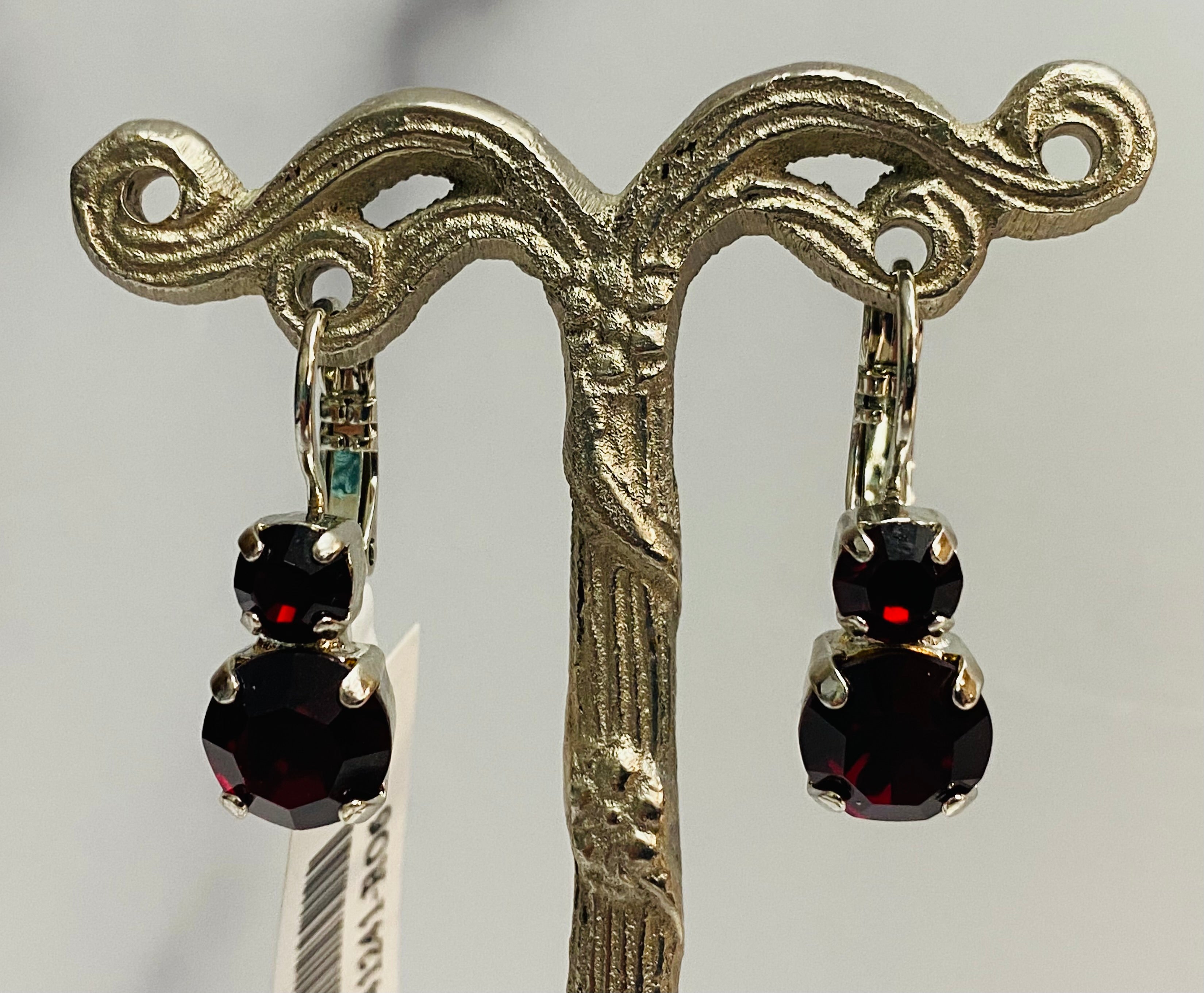 Mariana Silver Everyday Double Stone Crystal Leverback Earrings in “Garnet”