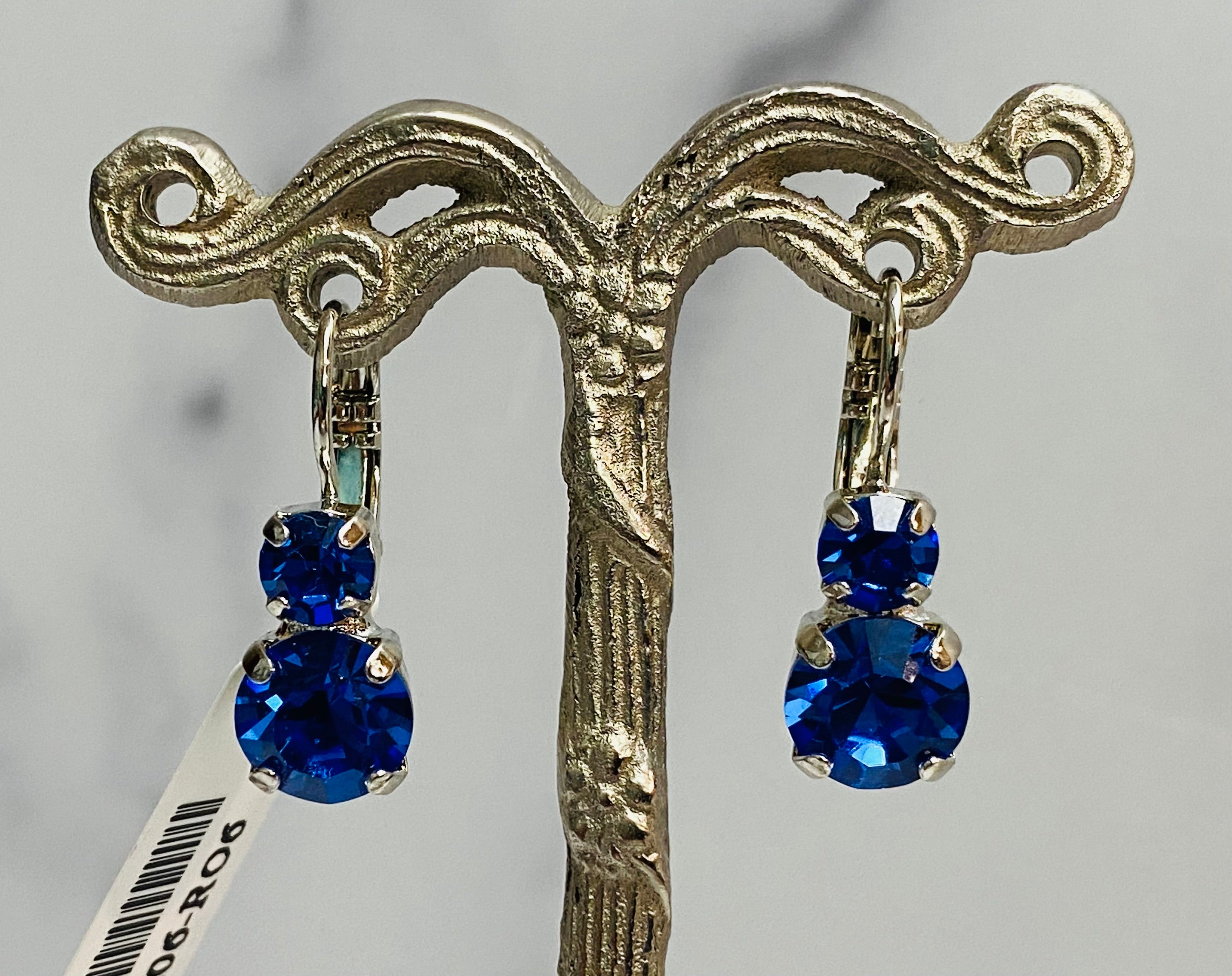 Mariana Silver Must-Have Double Stone Crystal Leverback Earrings in "Sapphire"