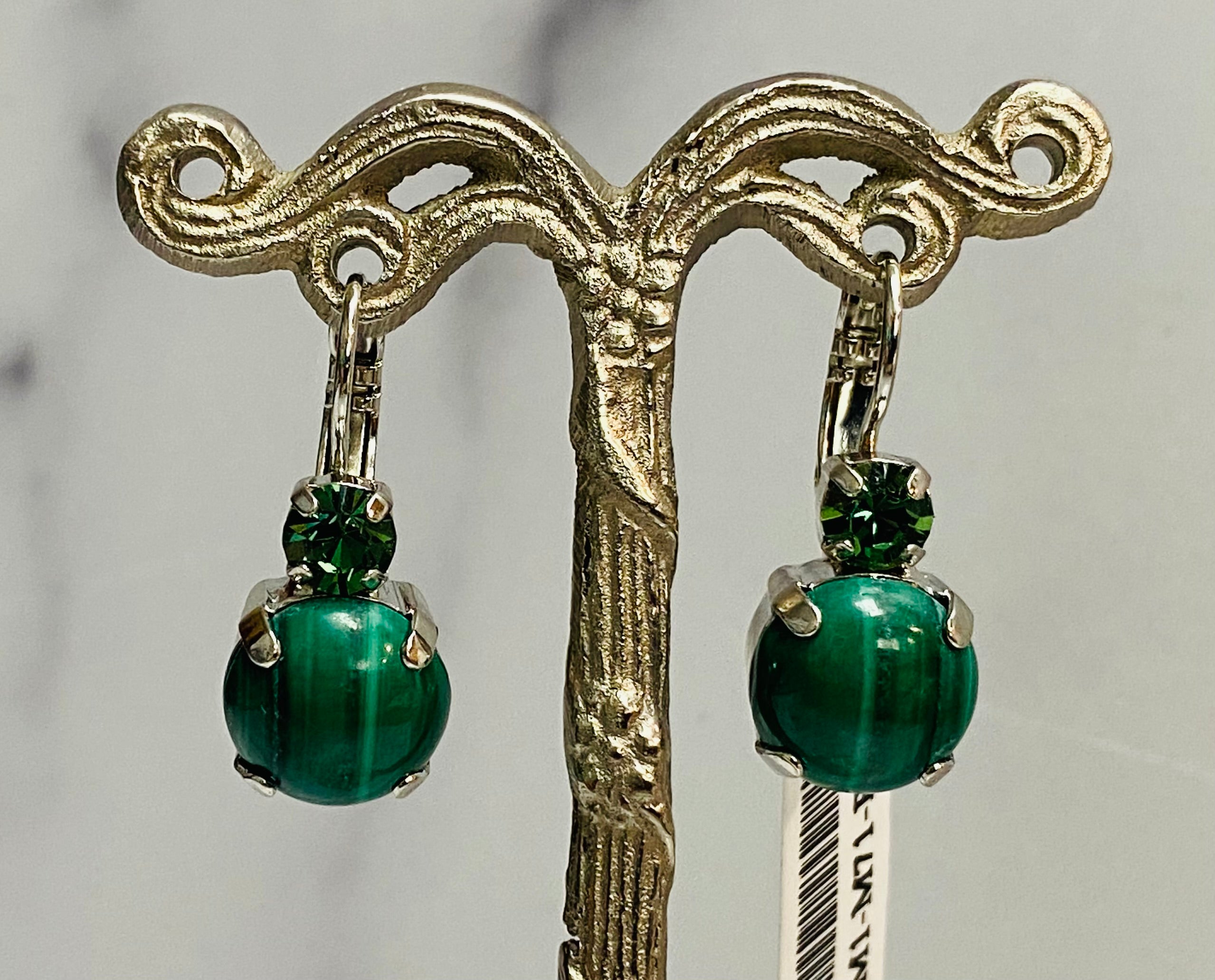 Mariana Silver Double Stone Leverback Crystal Earrings in "Jade Green"
