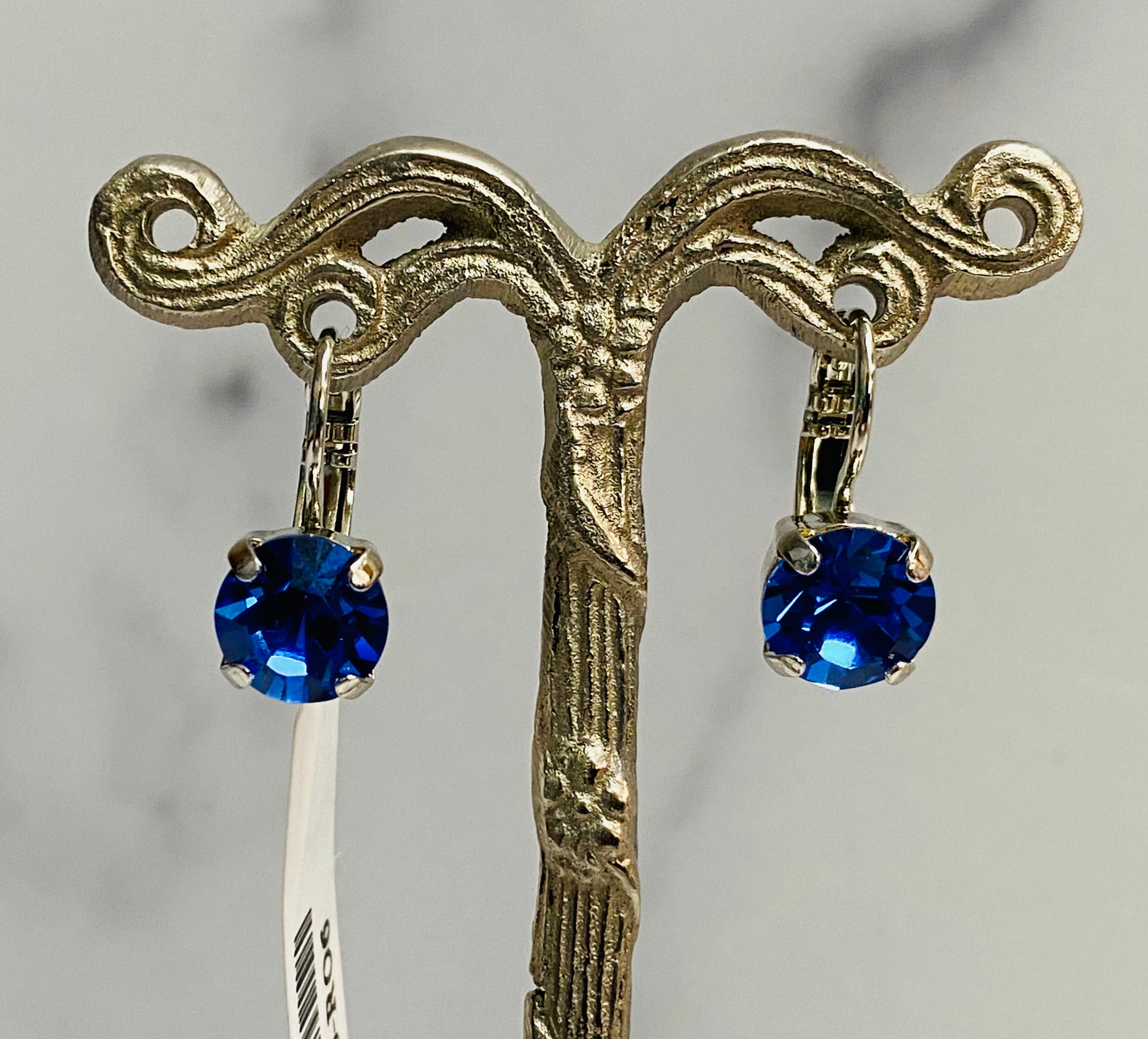 Mariana Silver Single Stone Leverback Crystal Earrings in "Sapphire”