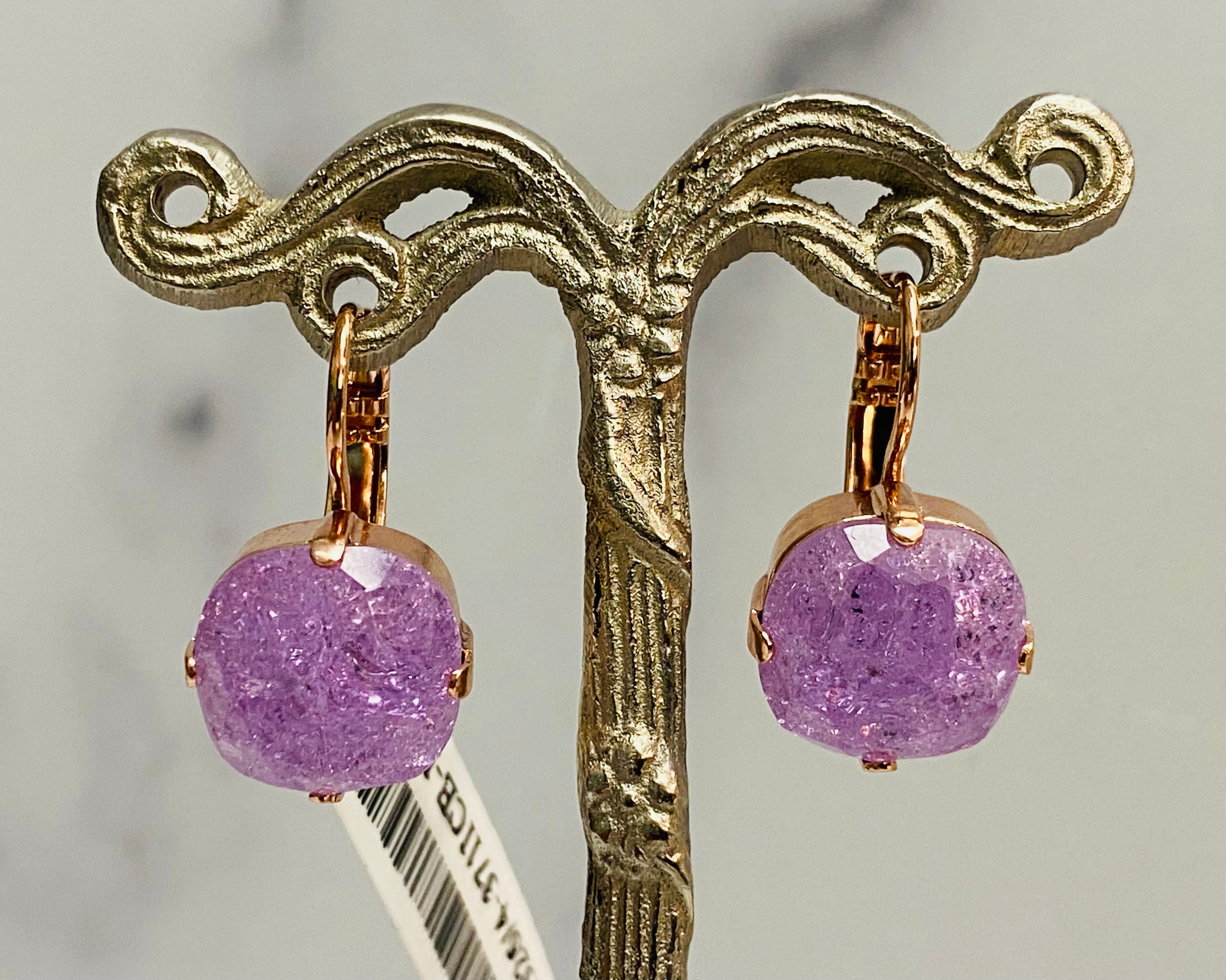Mariana Rose Gold Cushion Cut Crystal Leverback Earrings in "Violet Ice"
