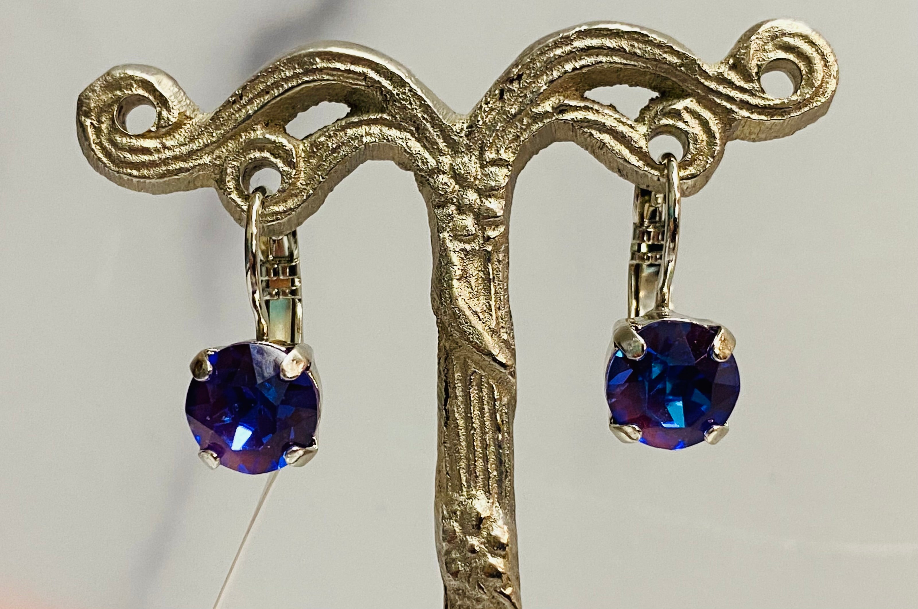Mariana Silver Single Stone Leverback Crystal Earrings in "Sun-Kissed Plum”