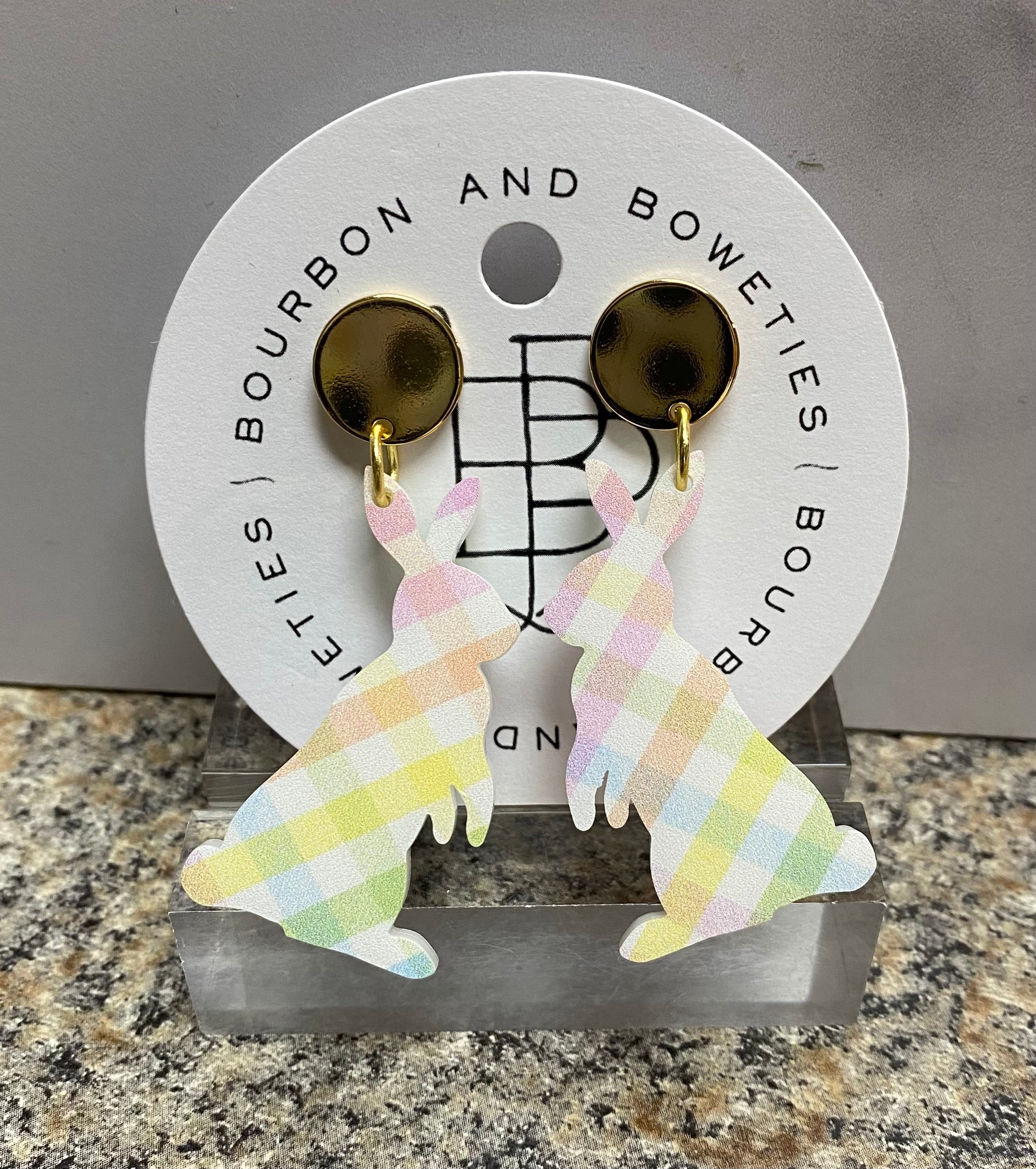 Bourbon & Boweties - Plaid Easter Bunny Earrings