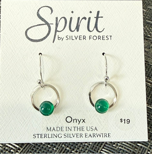 Silver Forest | Spirit Collection | Silver Loop with Stone Drop Earrings | Green Onyx